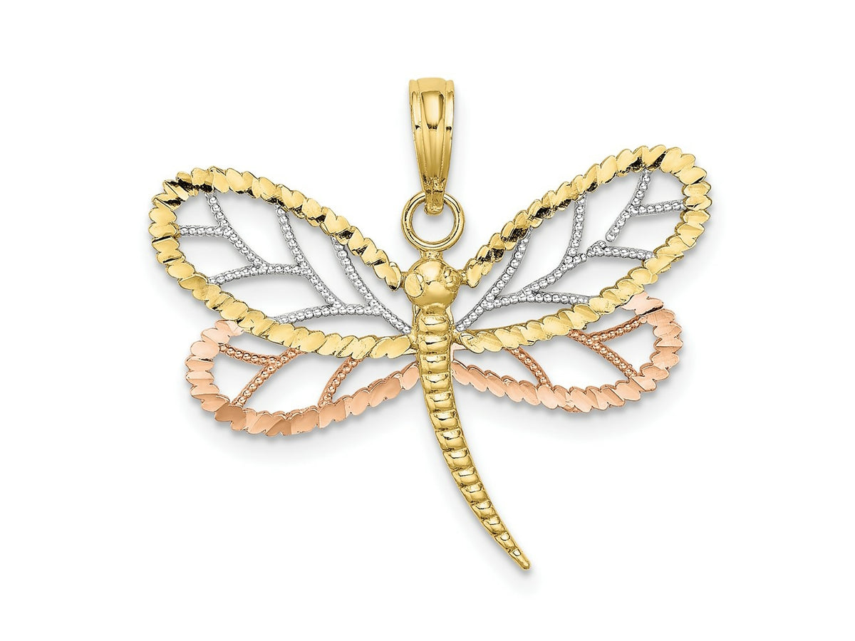 FJC Finejewelers 10 kt Two Tone Gold Tri-Color Dragonfly with Beaded Bright Cut Wings Charm 24 x 28 mm
