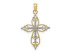FJC Finejewelers 10 kt Yellow Gold W/ Rhodium Beaded Cross Charm 22 x 18 mm