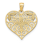 FJC Finejewelers 10 kt Yellow Gold with Rhodium Cut-Out Filigree Flower and Heart Charm 24 x 21 mm