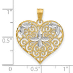 FJC Finejewelers 10 kt Yellow Gold with Rhodium Cut-Out Filigree Flower and Heart Charm 24 x 21 mm