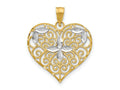 FJC Finejewelers 10 kt Yellow Gold with Rhodium Cut-Out Filigree Flower and Heart Charm 24 x 21 mm