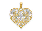 FJC Finejewelers 10 kt Yellow Gold with Rhodium Cut-Out Filigree Flower and Heart Charm 24 x 21 mm