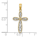 FJC Finejewelers 10 kt Yellow Gold with Rhodium Filigree and Milgrain Cross Charm 19 x 12 mm