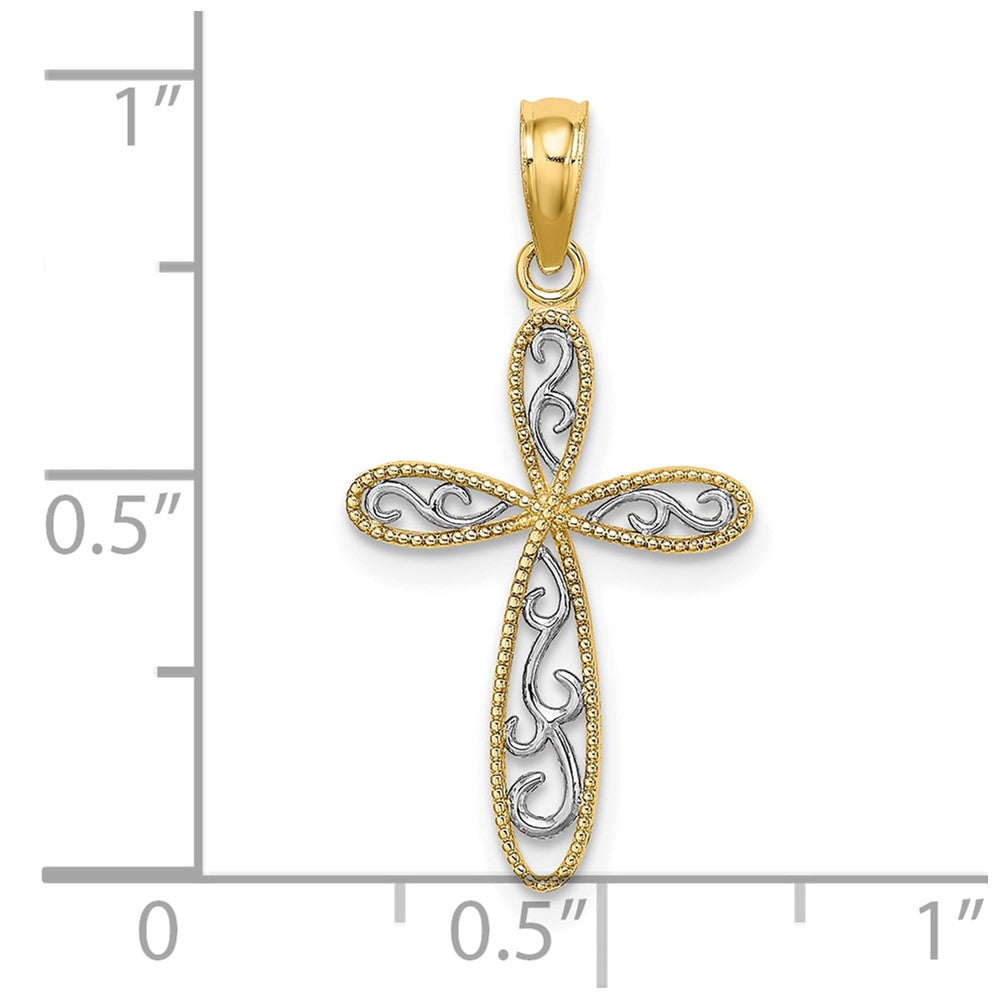FJC Finejewelers 10 kt Yellow Gold with Rhodium Filigree and Milgrain Cross Charm 19 x 12 mm