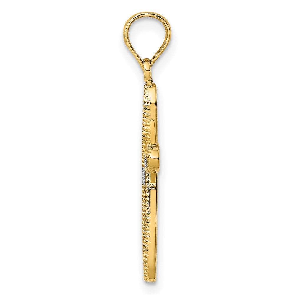 FJC Finejewelers 10 kt Yellow Gold with Rhodium Filigree and Milgrain Cross Charm 19 x 12 mm