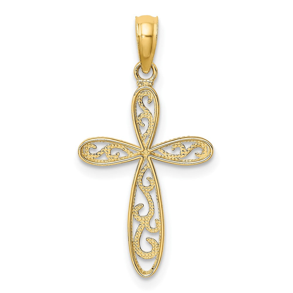 FJC Finejewelers 10 kt Yellow Gold with Rhodium Filigree and Milgrain Cross Charm 19 x 12 mm