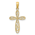 FJC Finejewelers 10 kt Yellow Gold with Rhodium Filigree and Milgrain Cross Charm 19 x 12 mm