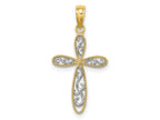 FJC Finejewelers 10 kt Yellow Gold with Rhodium Filigree and Milgrain Cross Charm 19 x 12 mm