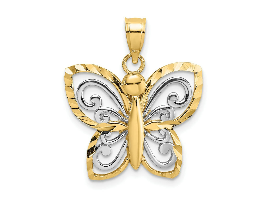 FJC Finejewelers 10 kt Yellow Gold with Rhodium Bright Cut Butterfly Charm 19 x 18 mm