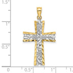 FJC Finejewelers 10 kt Yellow Gold W/ Rhodium and Bright Cut Flower Design Cross Charm 25 x 18 mm