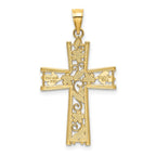 FJC Finejewelers 10 kt Yellow Gold W/ Rhodium and Bright Cut Flower Design Cross Charm 25 x 18 mm