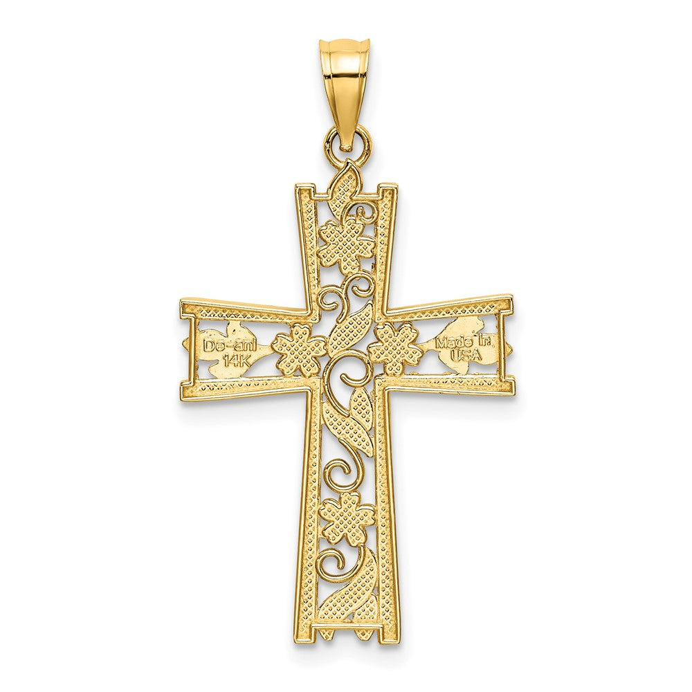 FJC Finejewelers 10 kt Yellow Gold W/ Rhodium and Bright Cut Flower Design Cross Charm 25 x 18 mm