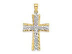 FJC Finejewelers 10 kt Yellow Gold W/ Rhodium and Bright Cut Flower Design Cross Charm 25 x 18 mm