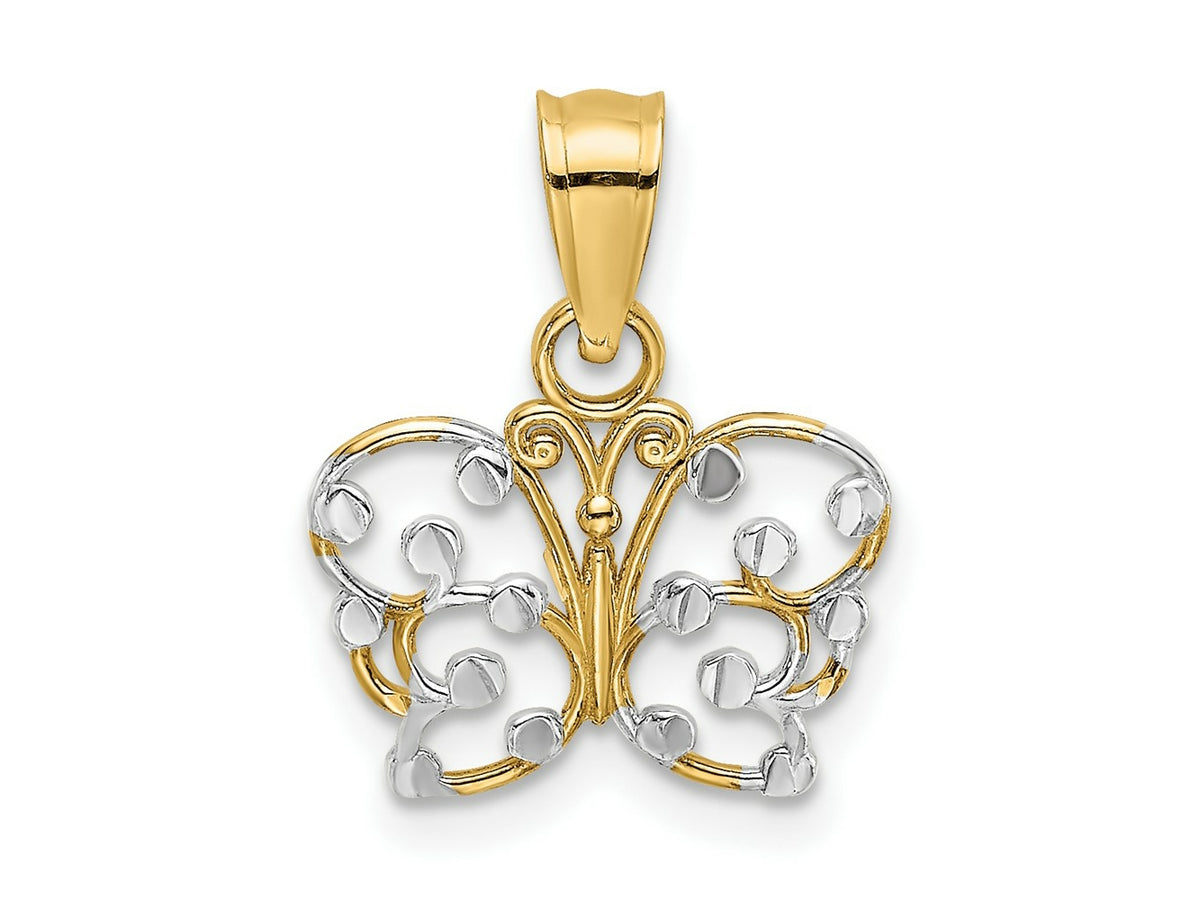 FJC Finejewelers 10 kt Yellow Gold with Rhodium Bright Cut Butterfly Charm 12 x 12 mm