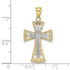 FJC Finejewelers 10 kt Two Tone Gold Two-tone 2-D and Bright Cut Beaded Filigree Cross Charm 24 x 18 mm