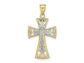 FJC Finejewelers 10 kt Two Tone Gold Two-tone 2-D and Bright Cut Beaded Filigree Cross Charm 24 x 18 mm