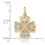 FJC Finejewelers 10 kt Yellow Gold with Rhodium Hearts and Bright Cut Maltese Cross Charm 17 x 14 mm