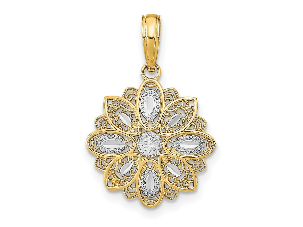 FJC Finejewelers 10 kt Yellow Gold with Rhodium and Bright Cut Filigree Flower Charm 16 x 15 mm