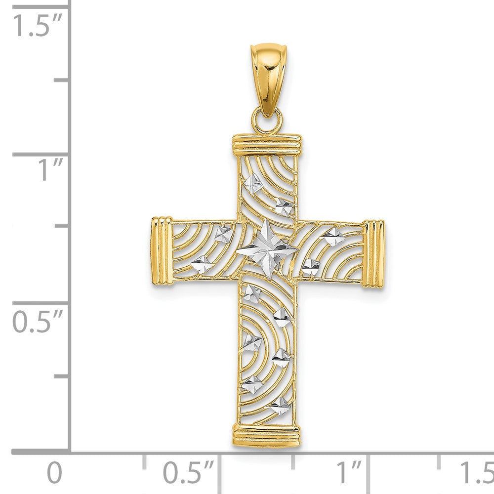 FJC Finejewelers 10 kt Yellow Gold W/ Rhodium Bright Cut and Cut-Out Cross Charm 29 mm
