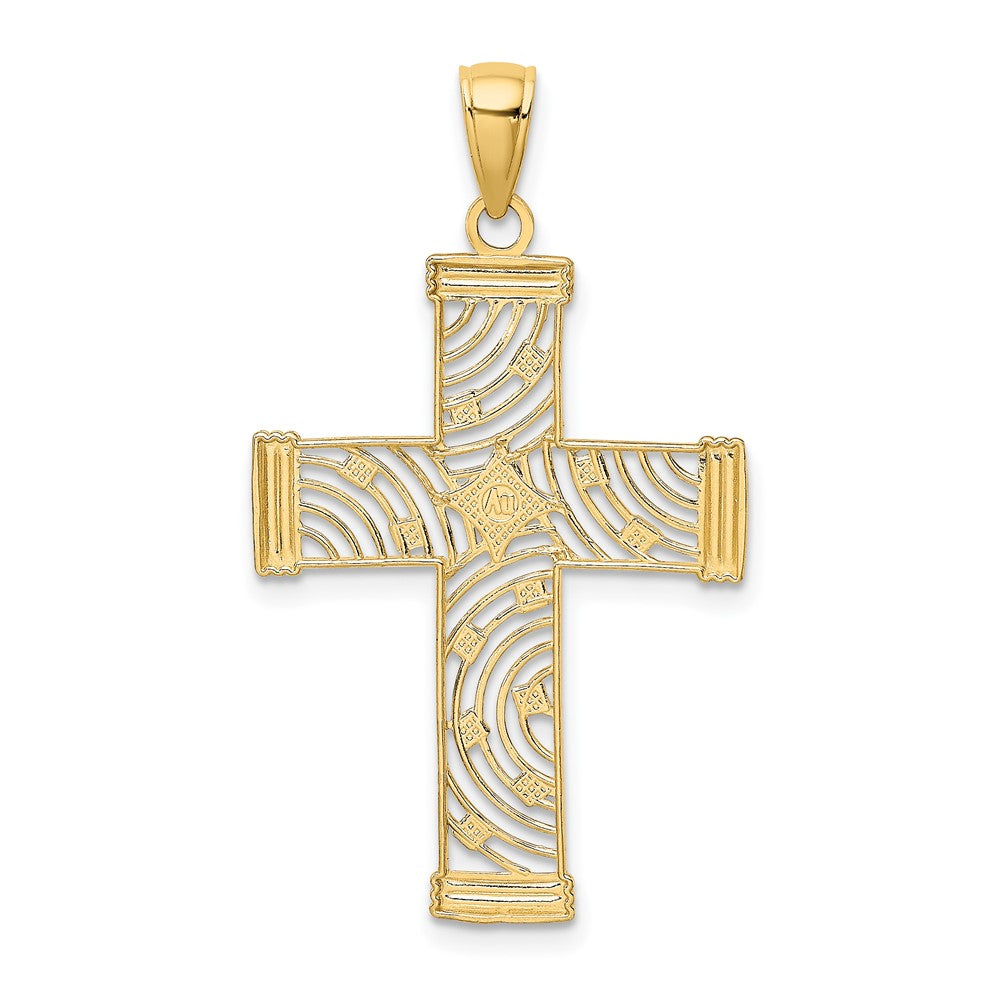 FJC Finejewelers 10 kt Yellow Gold W/ Rhodium Bright Cut and Cut-Out Cross Charm 29 mm