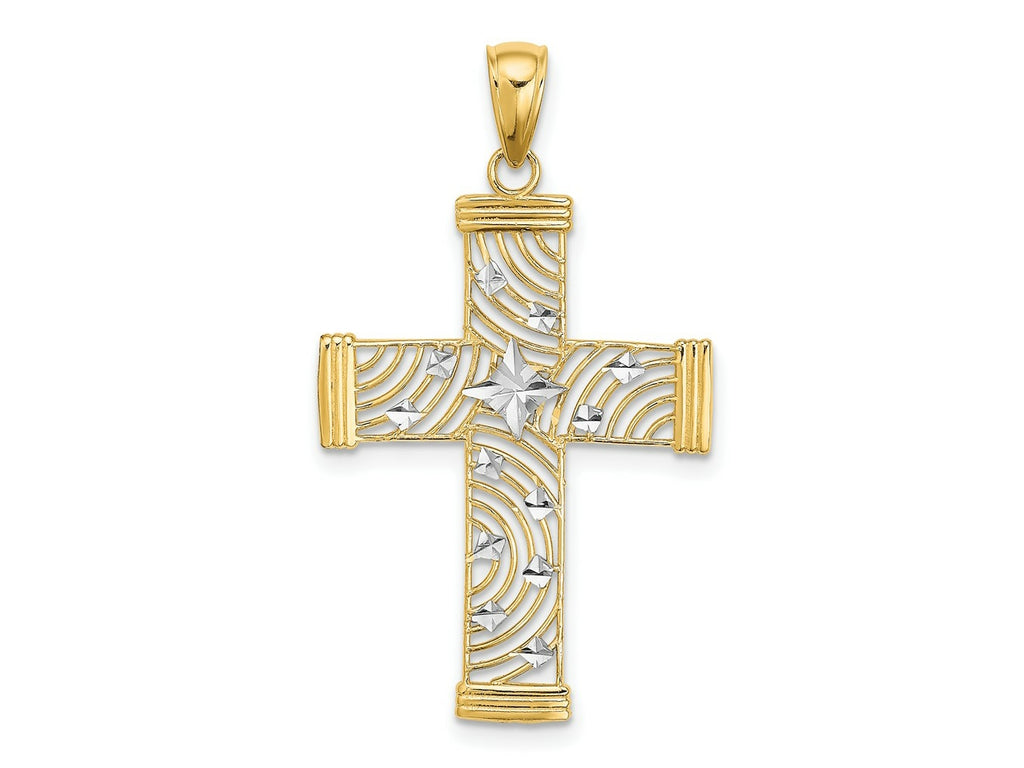 FJC Finejewelers 10 kt Yellow Gold W/ Rhodium Bright Cut and Cut-Out Cross Charm 29 mm