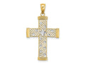 FJC Finejewelers 10 kt Yellow Gold W/ Rhodium Bright Cut and Cut-Out Cross Charm 29 mm