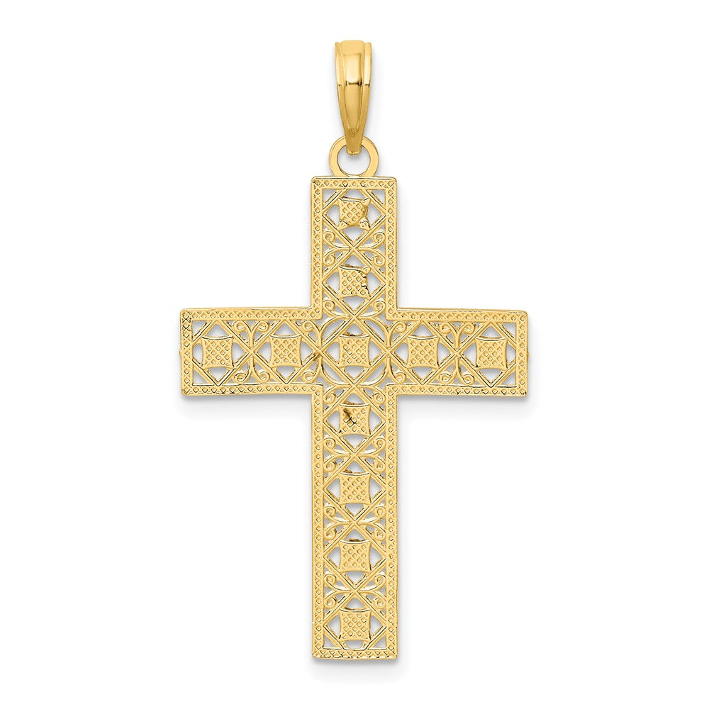 FJC Finejewelers 10 kt Yellow Gold W/ Rhodium Bright Cut and Cut-Out Cross Charm 28 mm