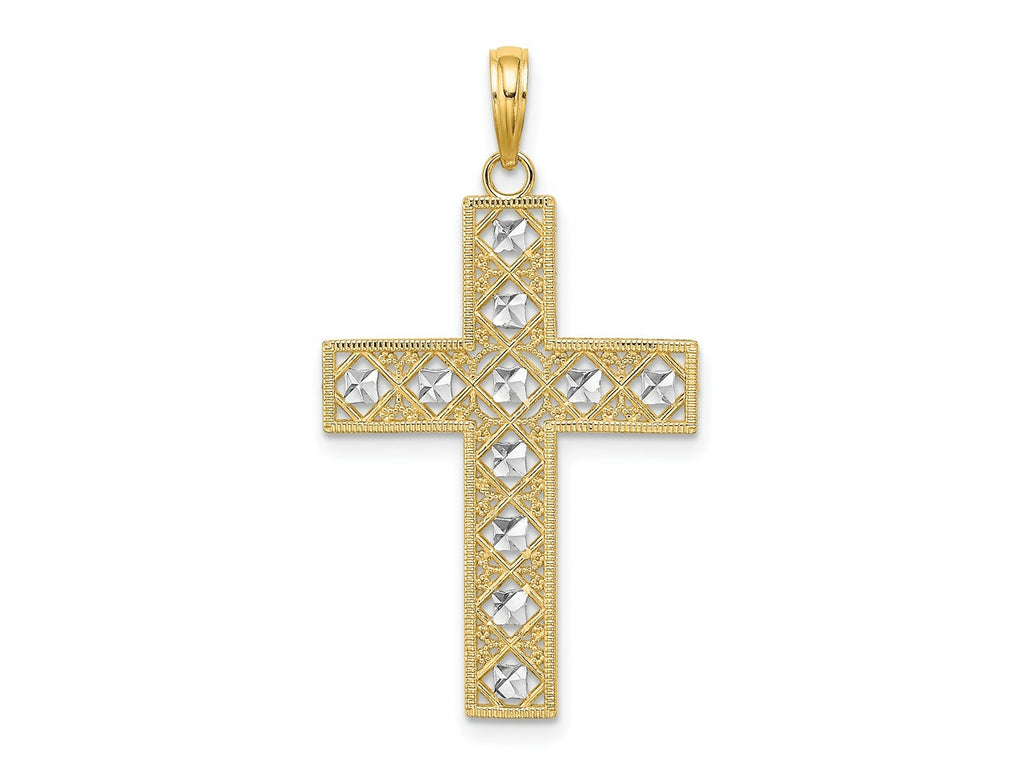 FJC Finejewelers 10 kt Yellow Gold W/ Rhodium Bright Cut and Cut-Out Cross Charm 28 mm