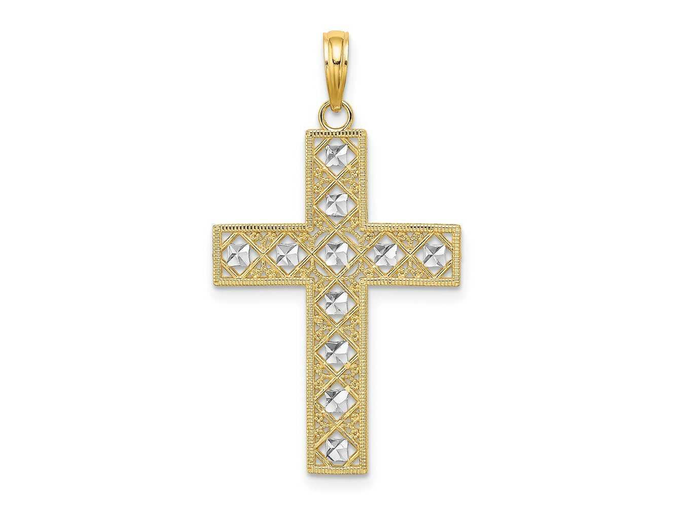 FJC Finejewelers 10 kt Yellow Gold W/ Rhodium Bright Cut and Cut-Out Cross Charm 28 mm
