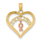 FJC Finejewelers 10 kt Two Tone Gold Two-tone with White Rhodium BELIEVE in Heart with Breast Cancer Ribbon 20 x 18 mm
