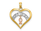 FJC Finejewelers 10 kt Two Tone Gold Two-tone with White Rhodium BELIEVE in Heart with Breast Cancer Ribbon 20 x 18 mm