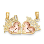 FJC Finejewelers 10 kt Two Tone Gold Two-Tone MOTHER and DAUGHTER Break-Apart Hearts Charm 18 x 24 mm