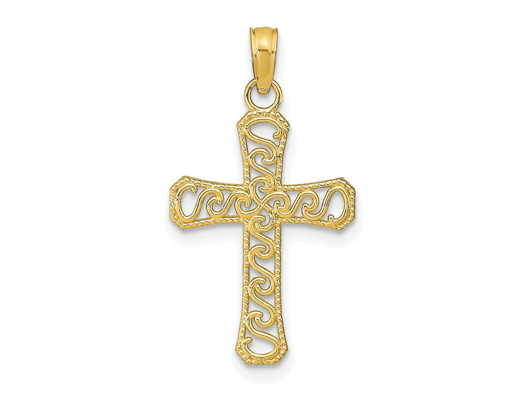 FJC Finejewelers 10 kt Yellow Gold Fancy Cross Charm 20 x 14 mm
