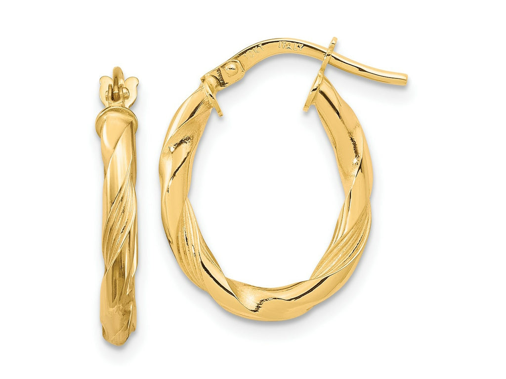 FJC Finejewelers 10 kt Yellow Gold Polished and Textured Hoop Earrings 20 mm x 15 mm