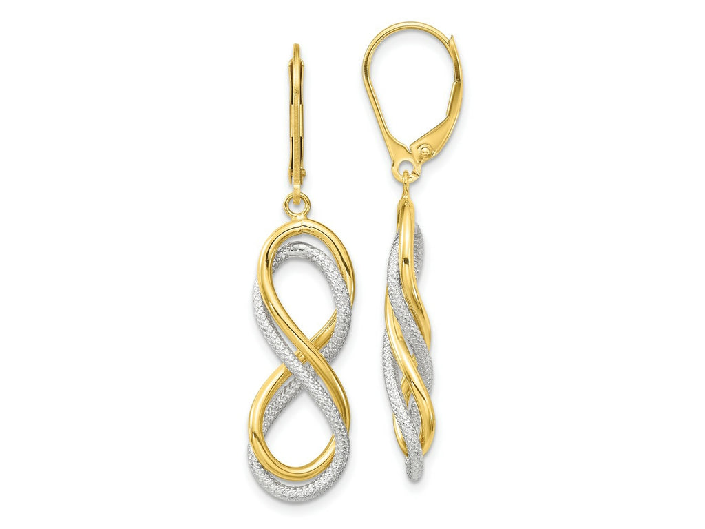 FJC Finejewelers 10 kt Two Tone Gold Dangle Polished Textured Infinity Leverback Earrings 42 mm x 10 mm