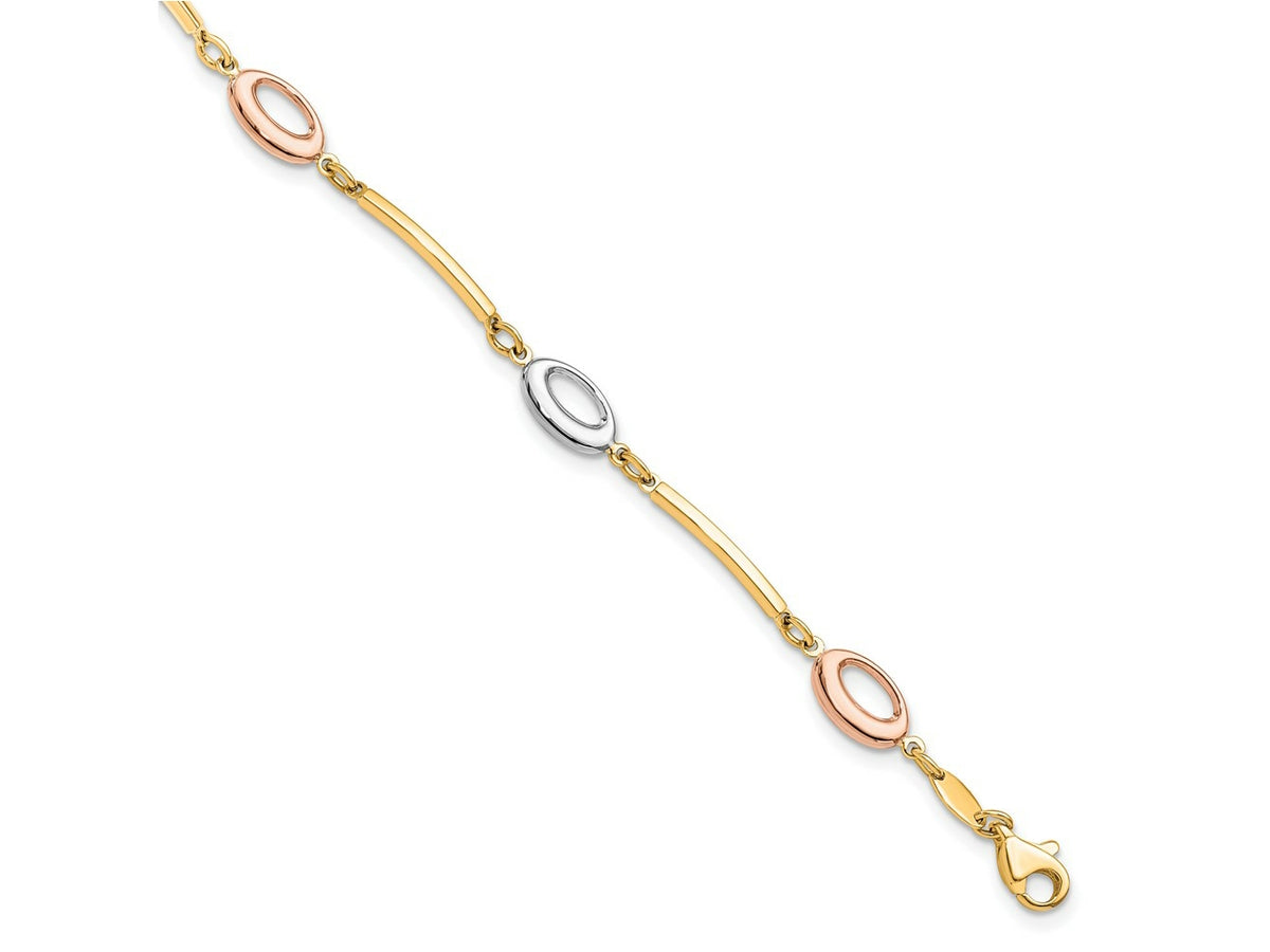 FJC Finejewelers 10 kt Tri Color Gold Fancy Tri-Color Polished Bracelet 7.5 Inches x 6 mm