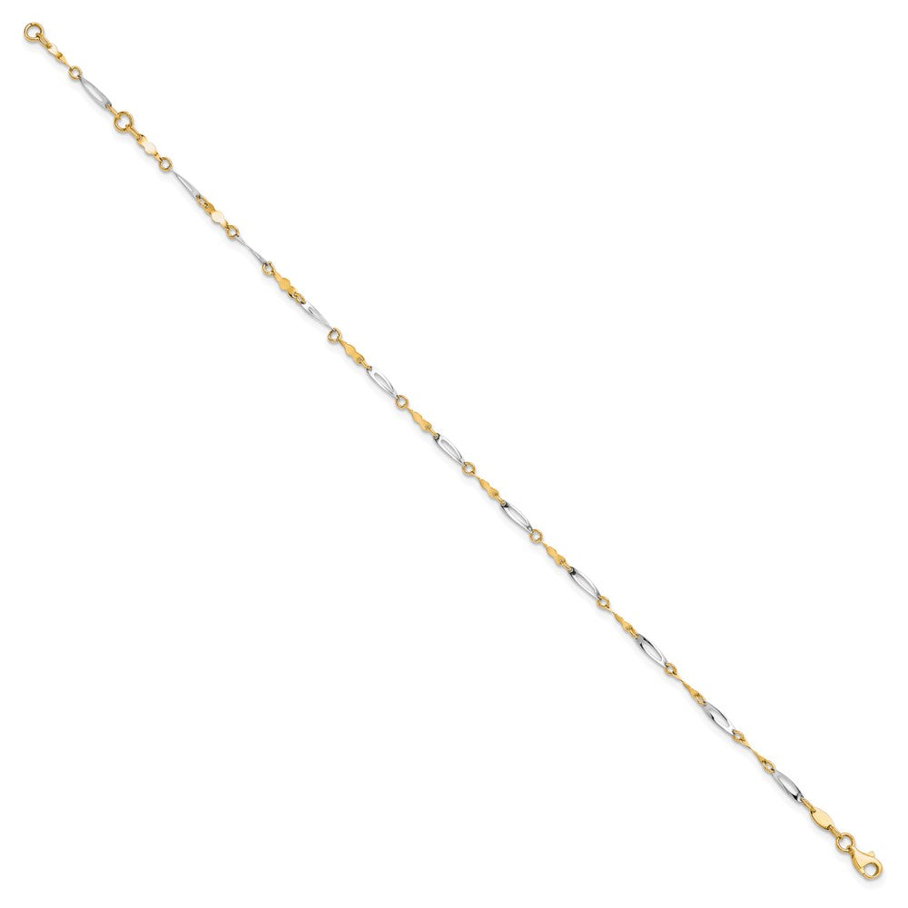 FJC Finejewelers 10 kt Two Tone Gold Bright Cut Other Chain Two-tone Polished Fancy Link 1in ext. Anklet 9 Inches x 2 mm