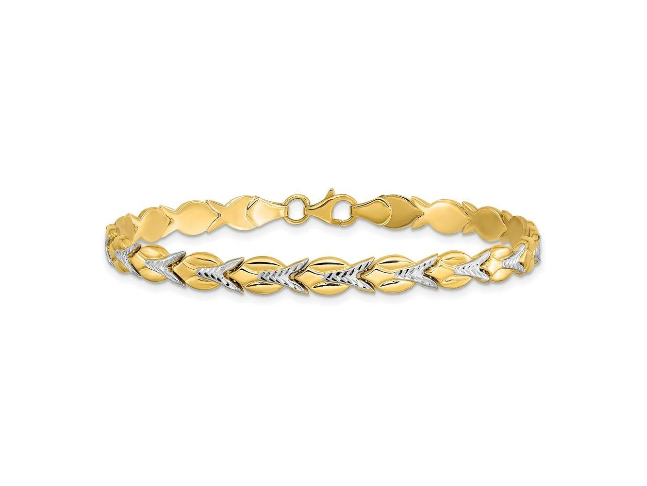 FJC Finejewelers 10 kt Yellow Gold Fancy Rhodium Plated Bright Cut Bracelet 7.5 Inches