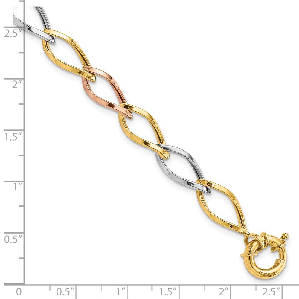 FJC Finejewelers 10 kt Tri Color Gold Polished Link Bracelet 7.25 Inches