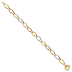 FJC Finejewelers 10 kt Tri Color Gold Polished Link Bracelet 7.25 Inches