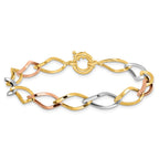 FJC Finejewelers 10 kt Tri Color Gold Polished Link Bracelet 7.25 Inches