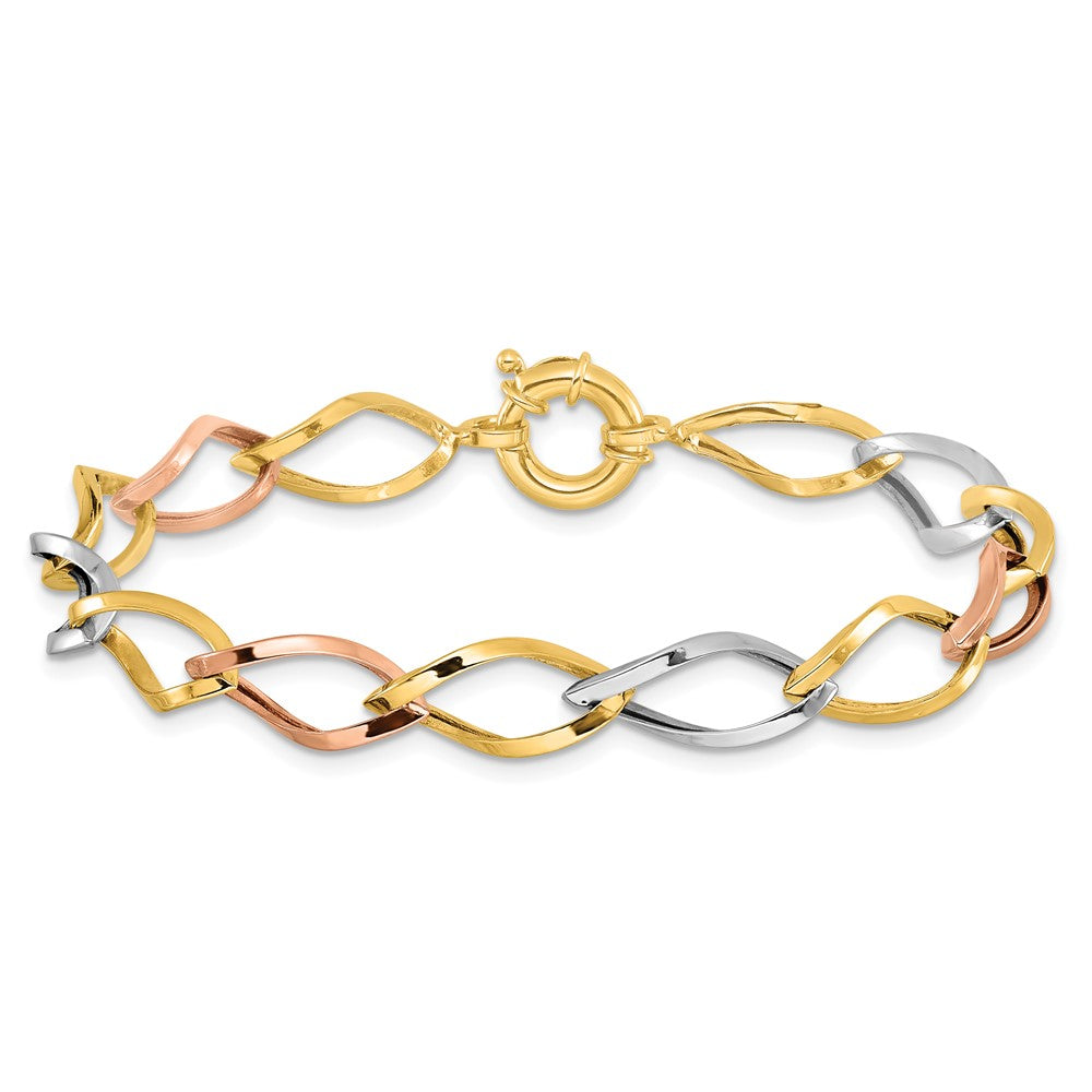 FJC Finejewelers 10 kt Tri Color Gold Polished Link Bracelet 7.25 Inches