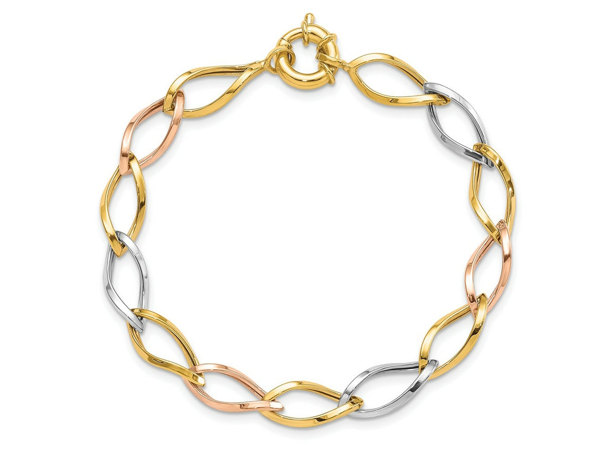 FJC Finejewelers 10 kt Tri Color Gold Polished Link Bracelet 7.25 Inches