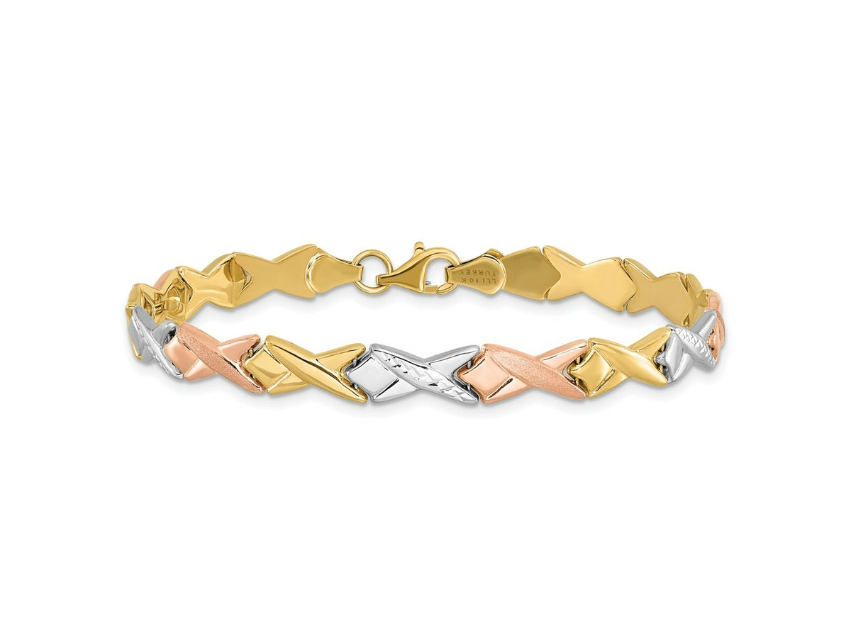 FJC Finejewelers 10 kt Tri Color Gold Fancy Polished and Brushed Bright Cut Bracelet 7.5 Inches