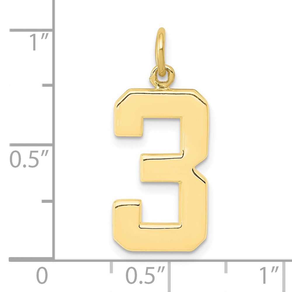FJC Finejewelers 10 kt Yellow Gold Casted Large Polished Number 3 Charm 25 x 10 mm