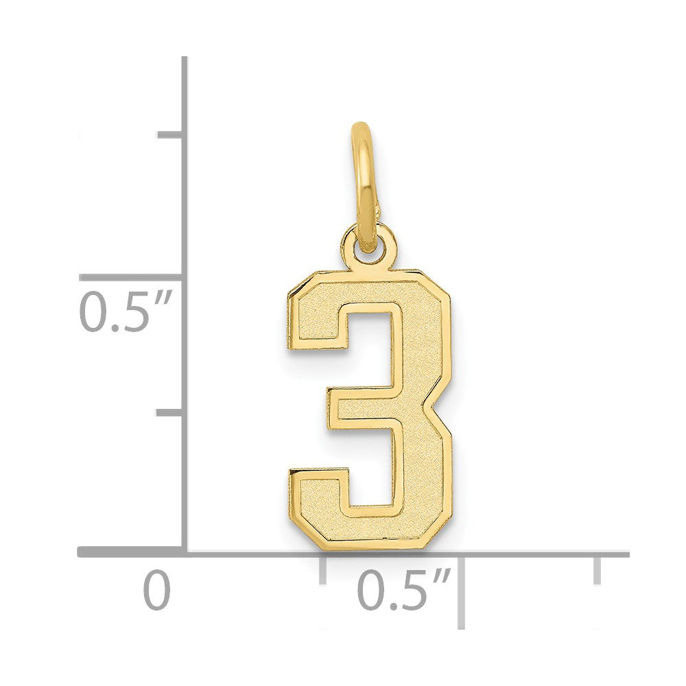FJC Finejewelers 10 kt Yellow Gold Small Satin Number 3 Charm 18 x 7 mm
