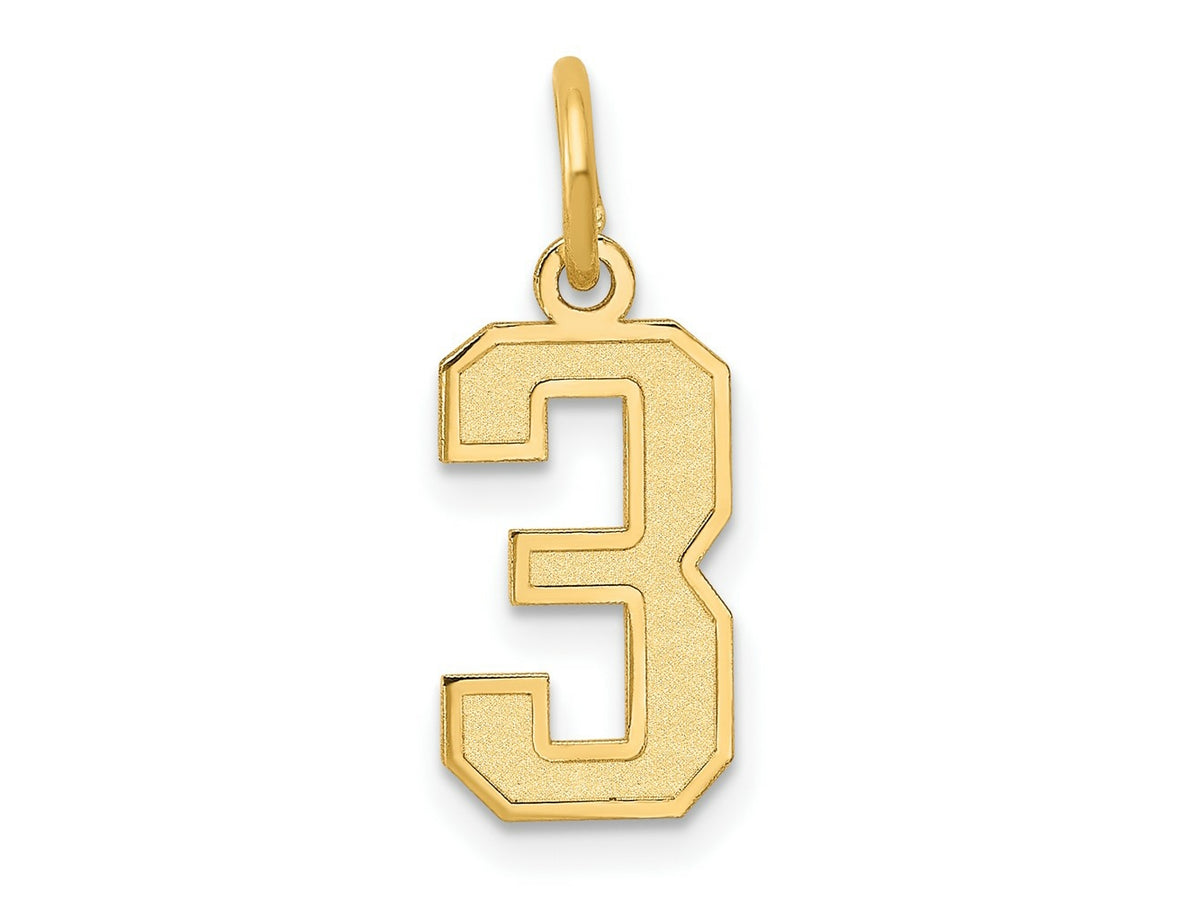 FJC Finejewelers 10 kt Yellow Gold Small Satin Number 3 Charm 18 x 7 mm
