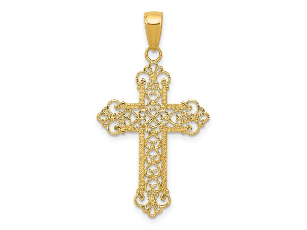 FJC Finejewelers 10 kt Yellow Gold Fleur De Lis Cross Charm 36 x 19 mm