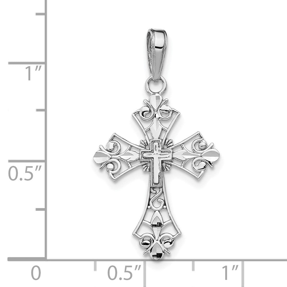 FJC Finejewelers 10 kt White Gold Themed Filigree Cross Charm 29 mm x 16 mm