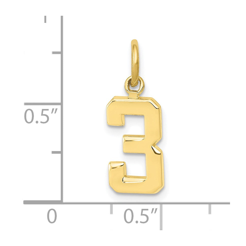 FJC Finejewelers 10 kt Yellow Gold Casted Small Polished Number 3 Charm 20 x 7 mm